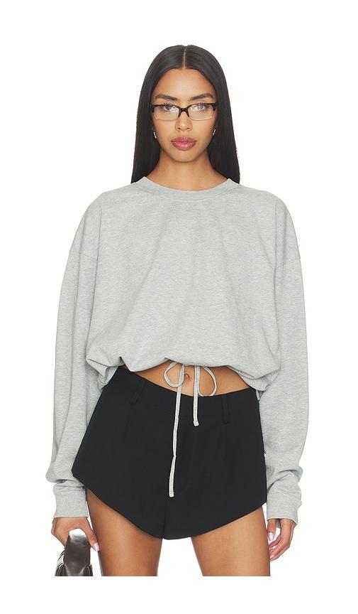 st. agni drawstring long sleeve top in light grey.