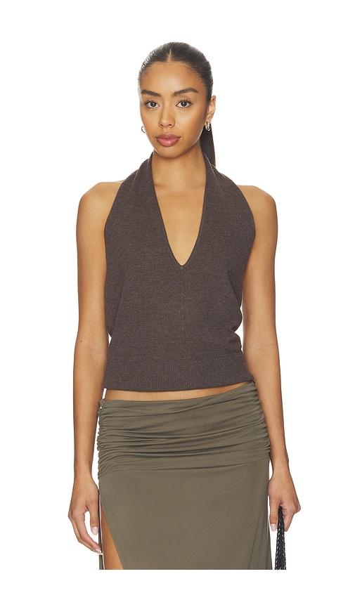 st. agni fine merino halter top in taupe.