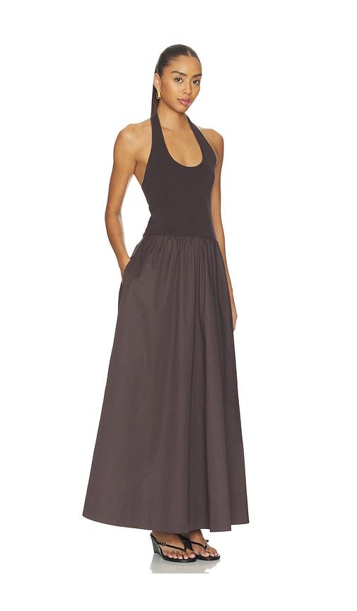 st. agni halter gathered dress in chocolate.