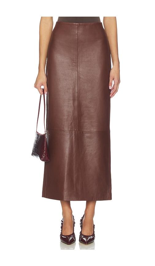 st. agni leather column skirt in brown.