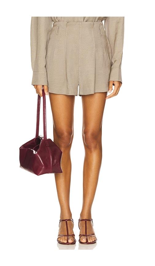 st. agni melange paperbag waist shorts in taupe.