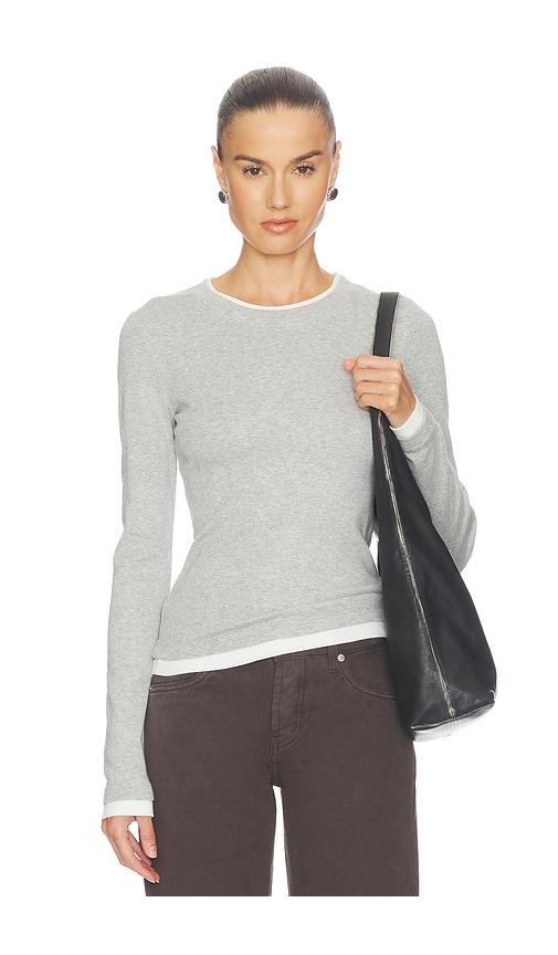 st. agni organic cotton layered long sleeve top in grey.