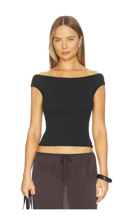 st. agni organic cotton off shoulder top in black.