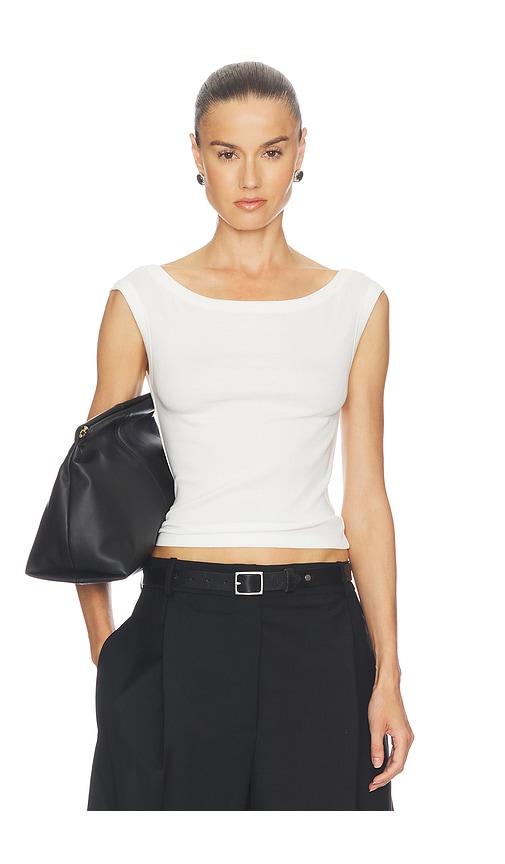 st. agni organic cotton off shoulder top in white.
