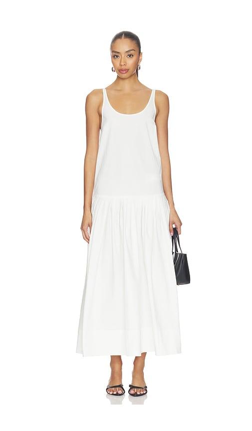 st. agni relaxed pleat dress in white.