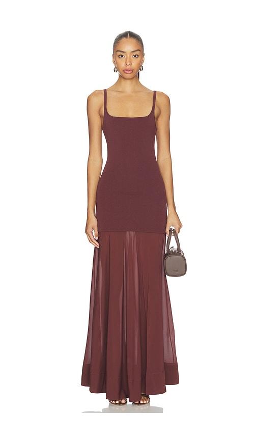 st. agni sheer silk circle hem dress in chocolate.