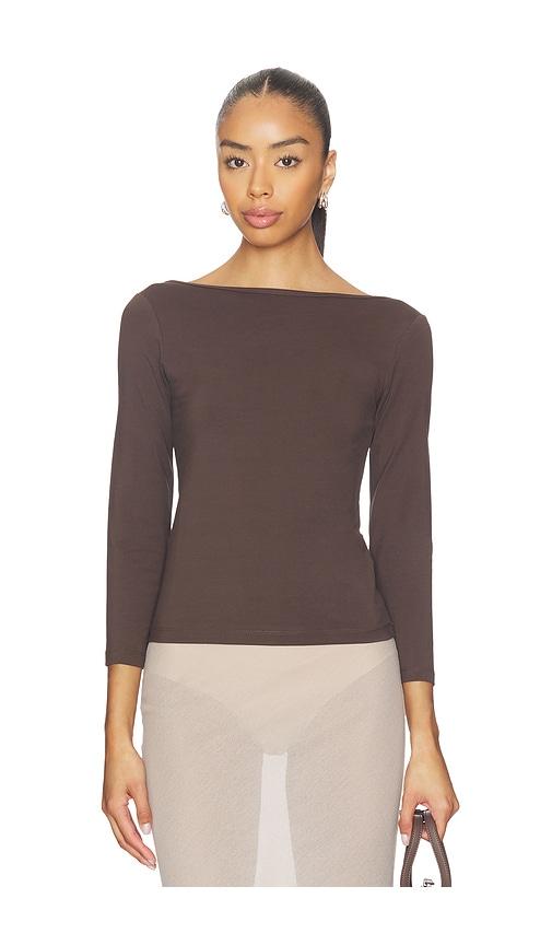 st. agni soft jersey ballerina top in brown.