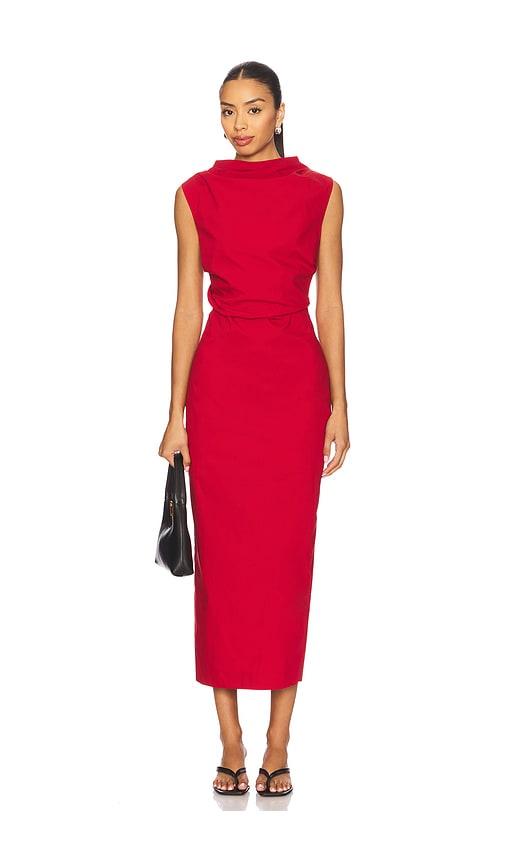 st. agni st agni soft sculptural dress in red.