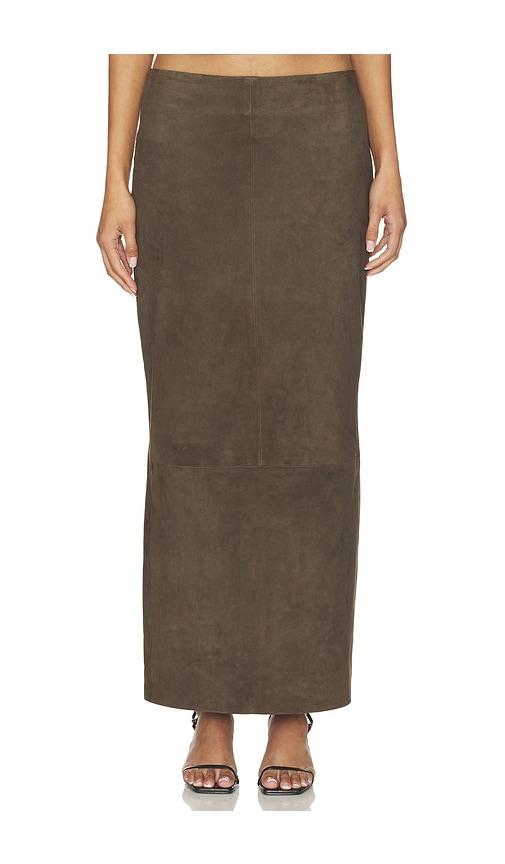 st. agni suede column skirt in brown.