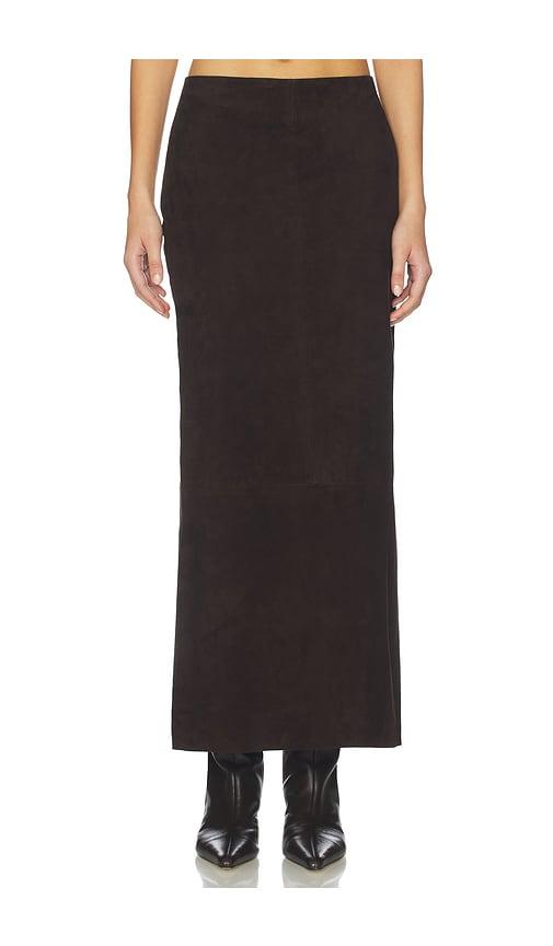 st. agni suede column skirt in chocolate.