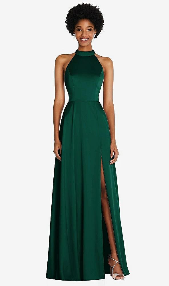 stand collar cutout tie back maxi dress with front slit