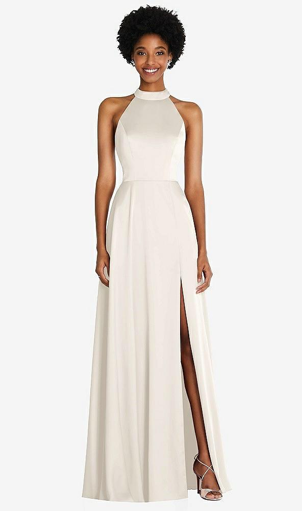 stand collar cutout tie back maxi dress with front slit