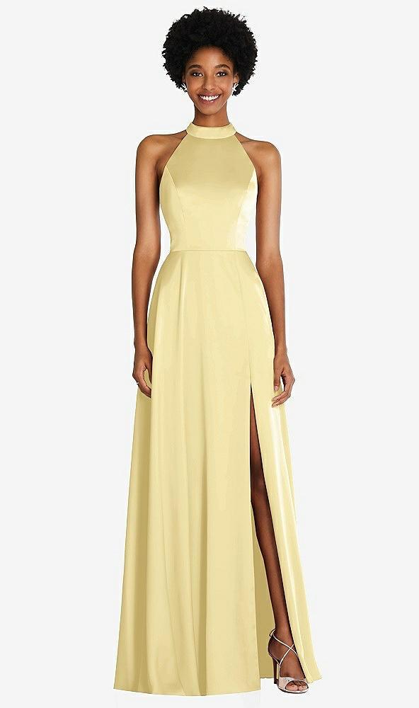 stand collar cutout tie back maxi dress with front slit