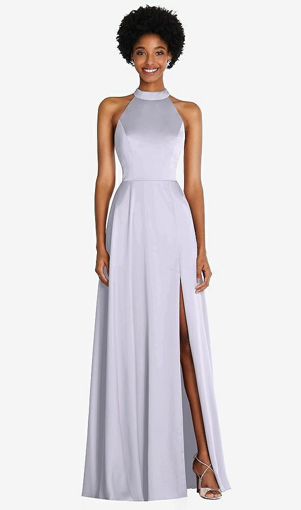 stand collar cutout tie back maxi dress with front slit