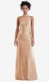 stand collar halter sequin trumpet gown