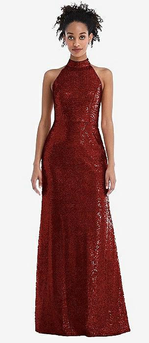stand collar halter sequin trumpet gown