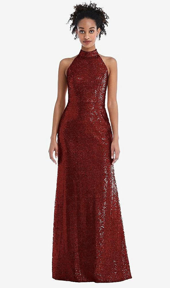 stand collar halter sequin trumpet gown