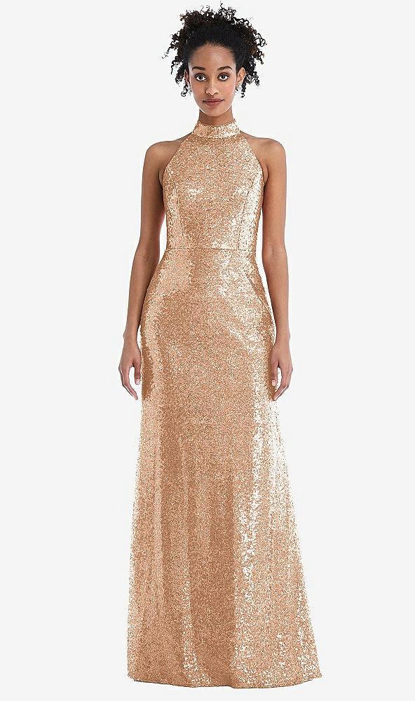 stand collar halter sequin trumpet gown