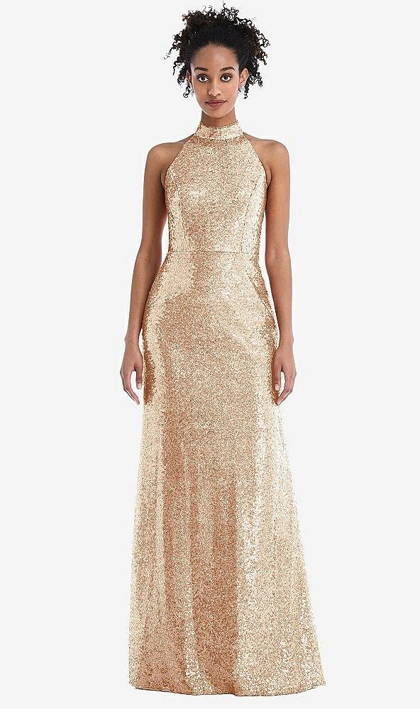 stand collar halter sequin trumpet gown