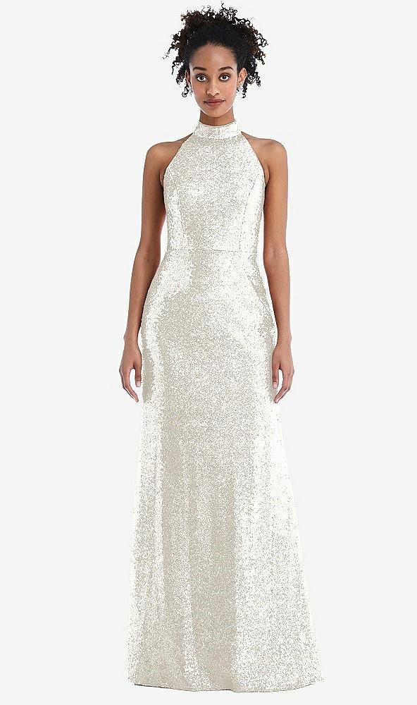 stand collar halter sequin trumpet gown
