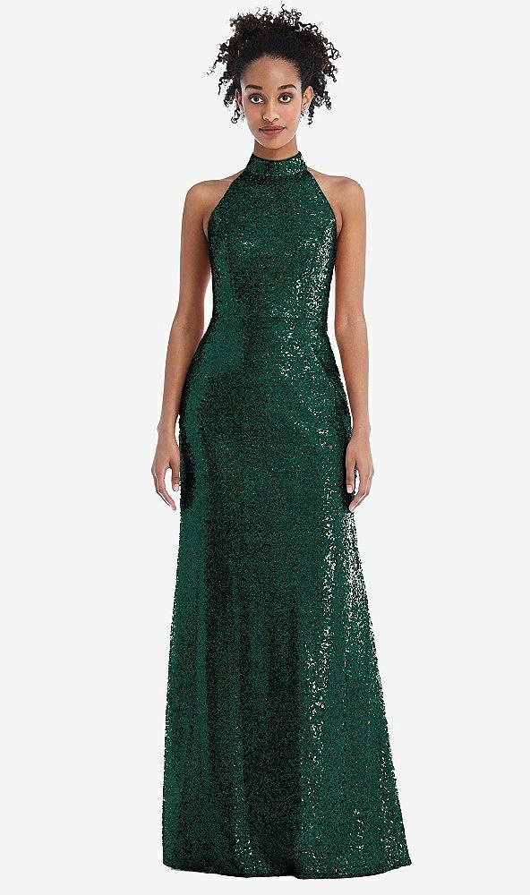 stand collar halter sequin trumpet gown