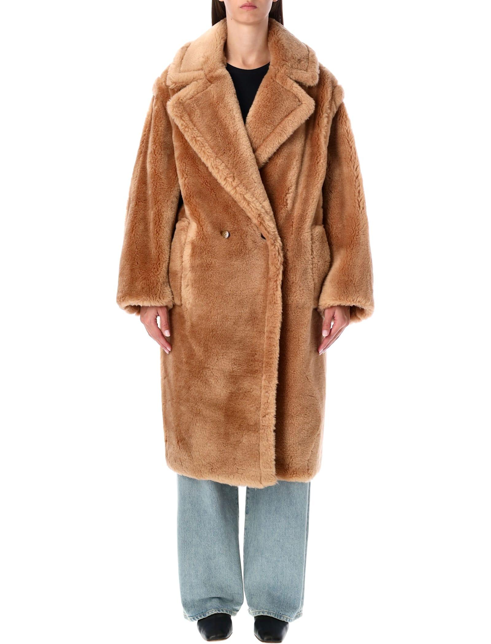 stand studio biba long faux fur camel coat
