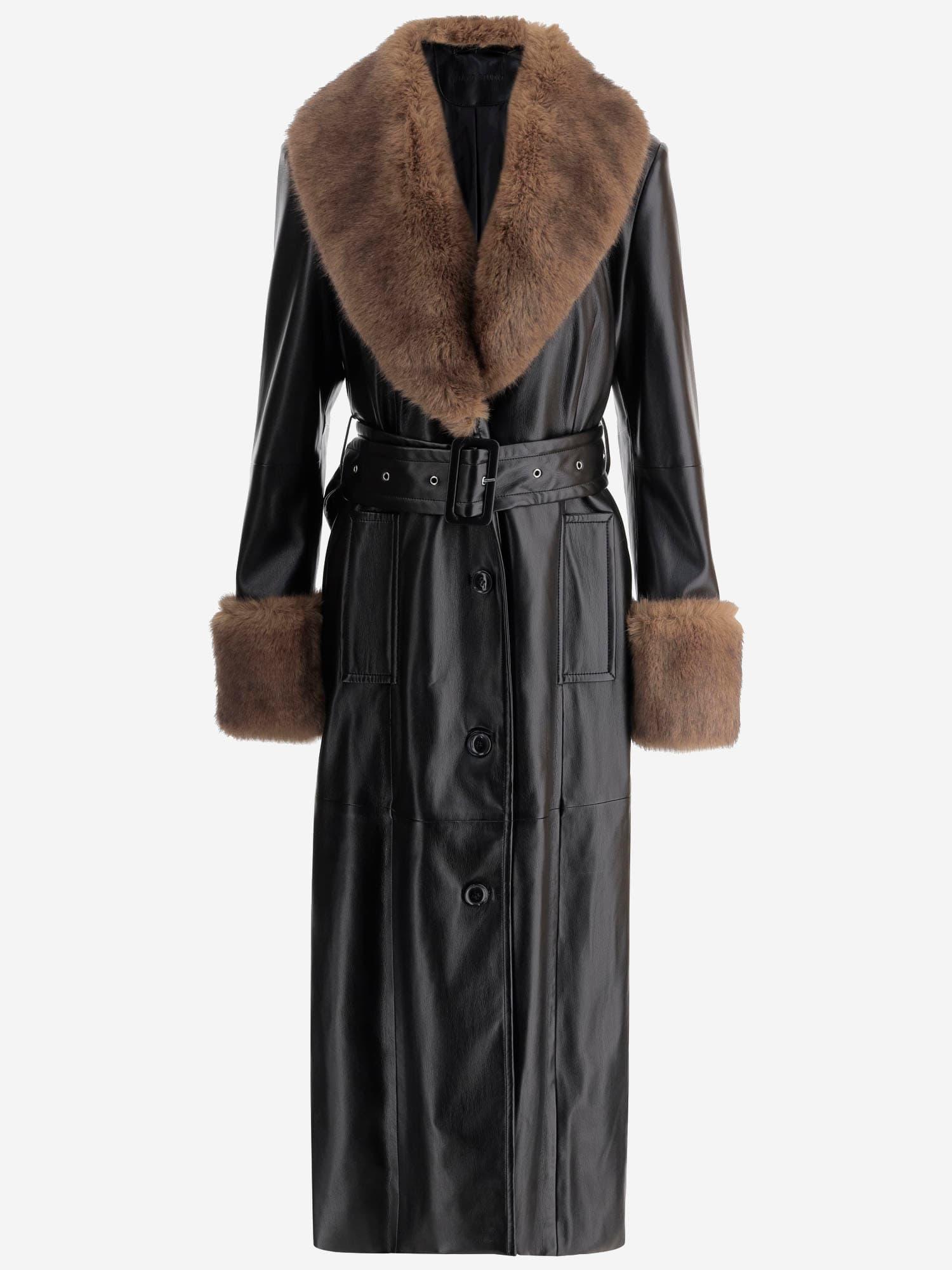 stand studio estella synthetic leather coat with fur details