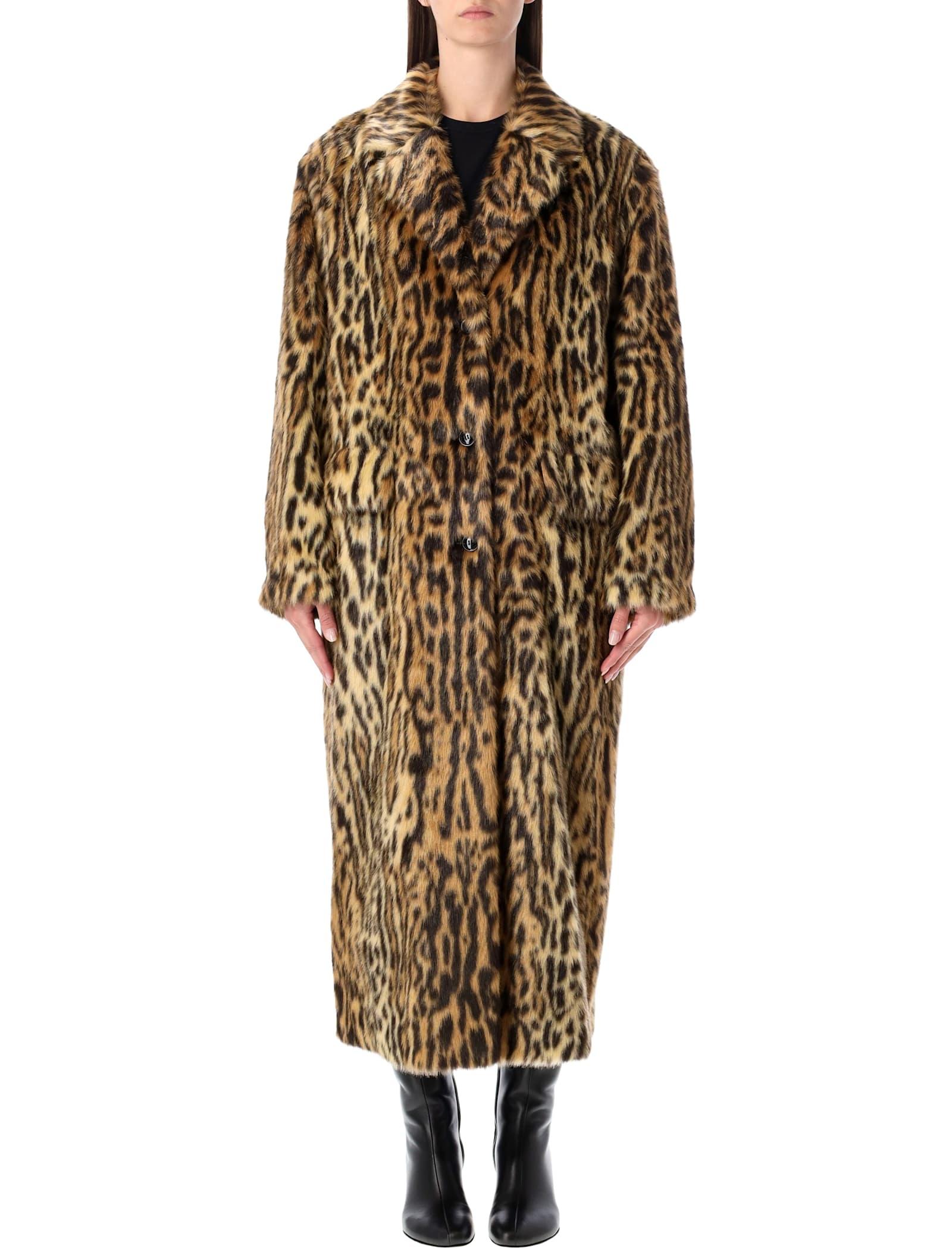 stand studio long animalier faux fur coat