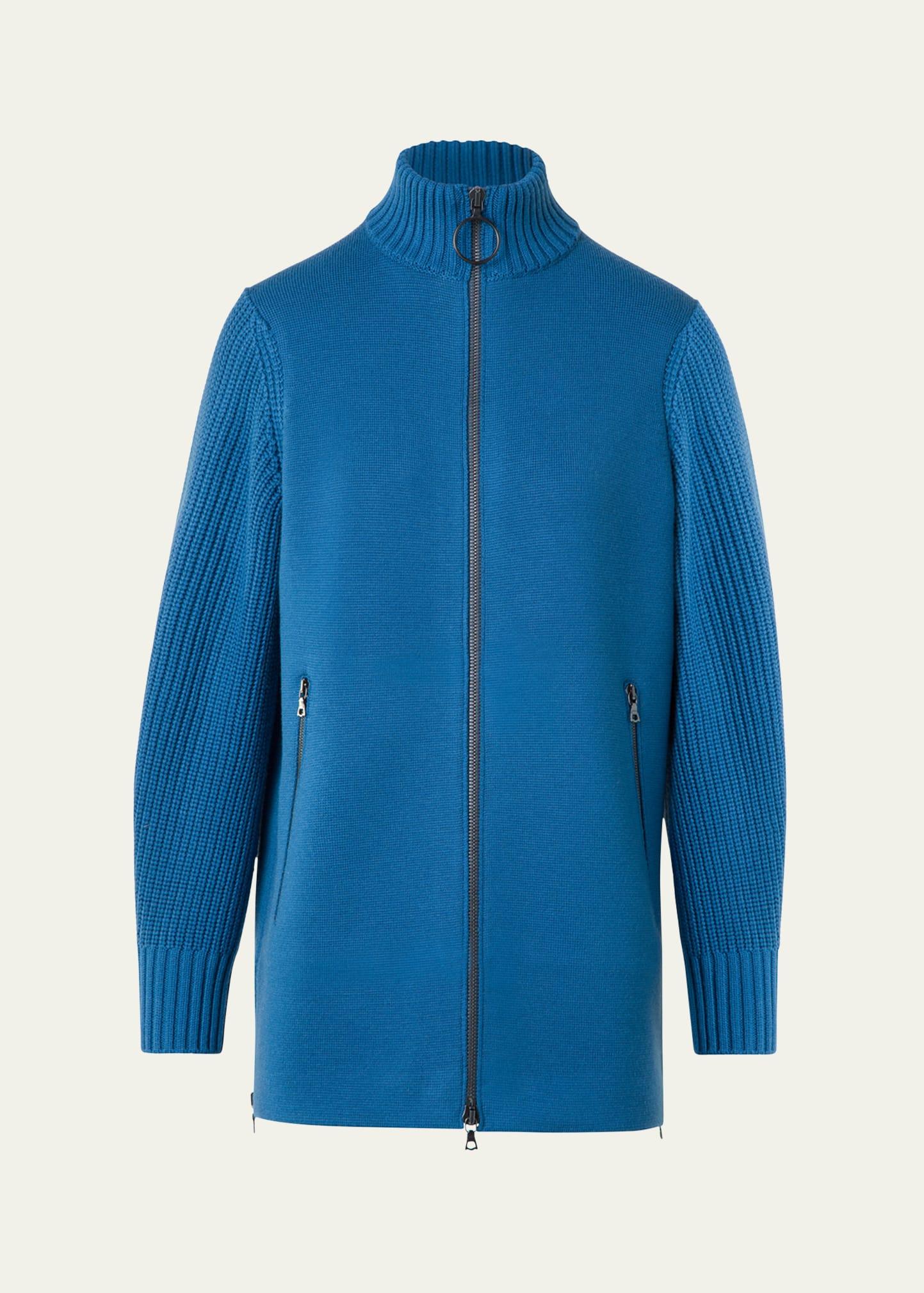 stand up collar merino wool cardigan