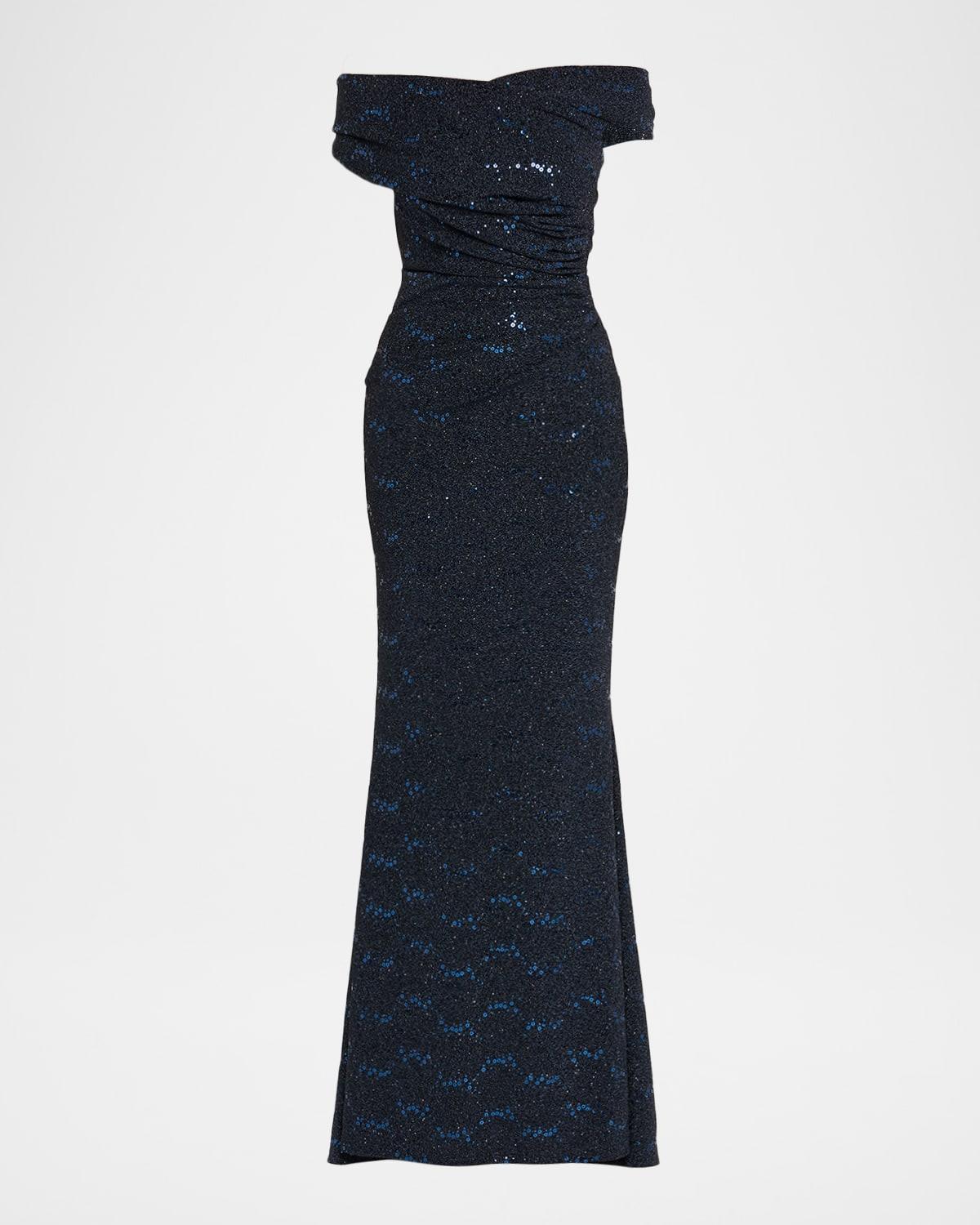 stardust jersey off-the-shoulder gown