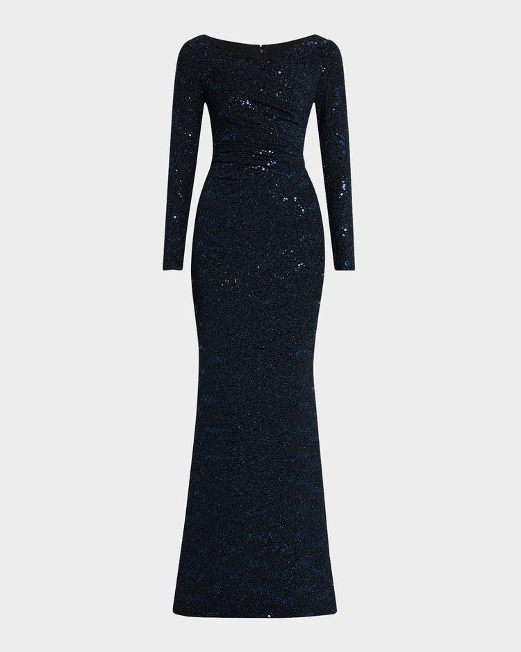 stardust trumpet jersey long-sleeve gown