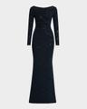 stardust trumpet jersey long-sleeve gown