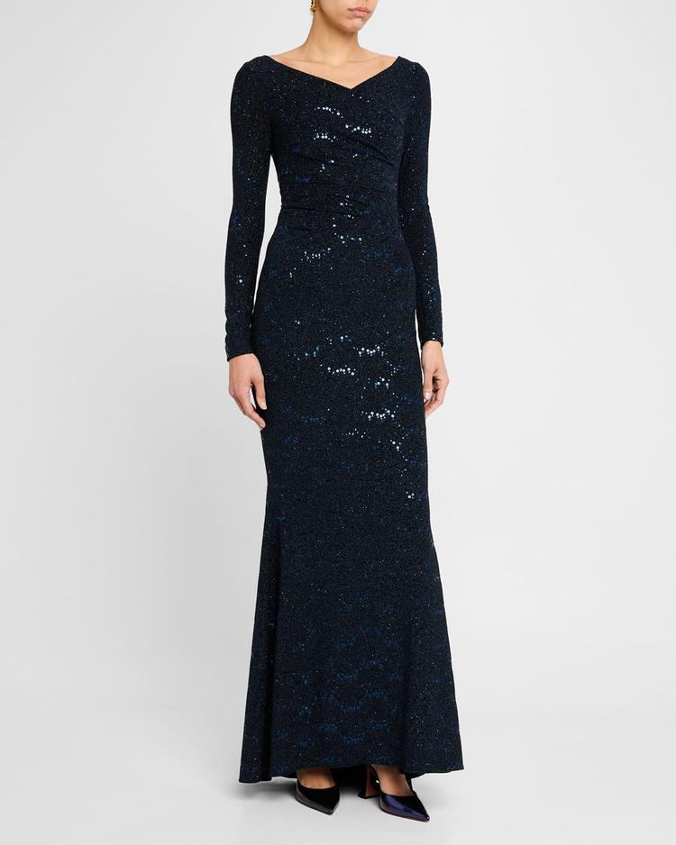 stardust trumpet jersey long-sleeve gown