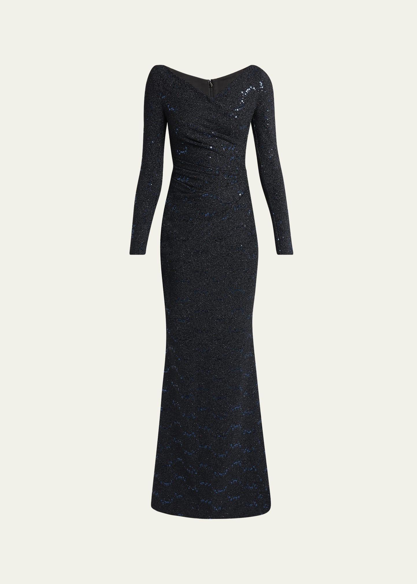 stardust trumpet jersey long-sleeve gown