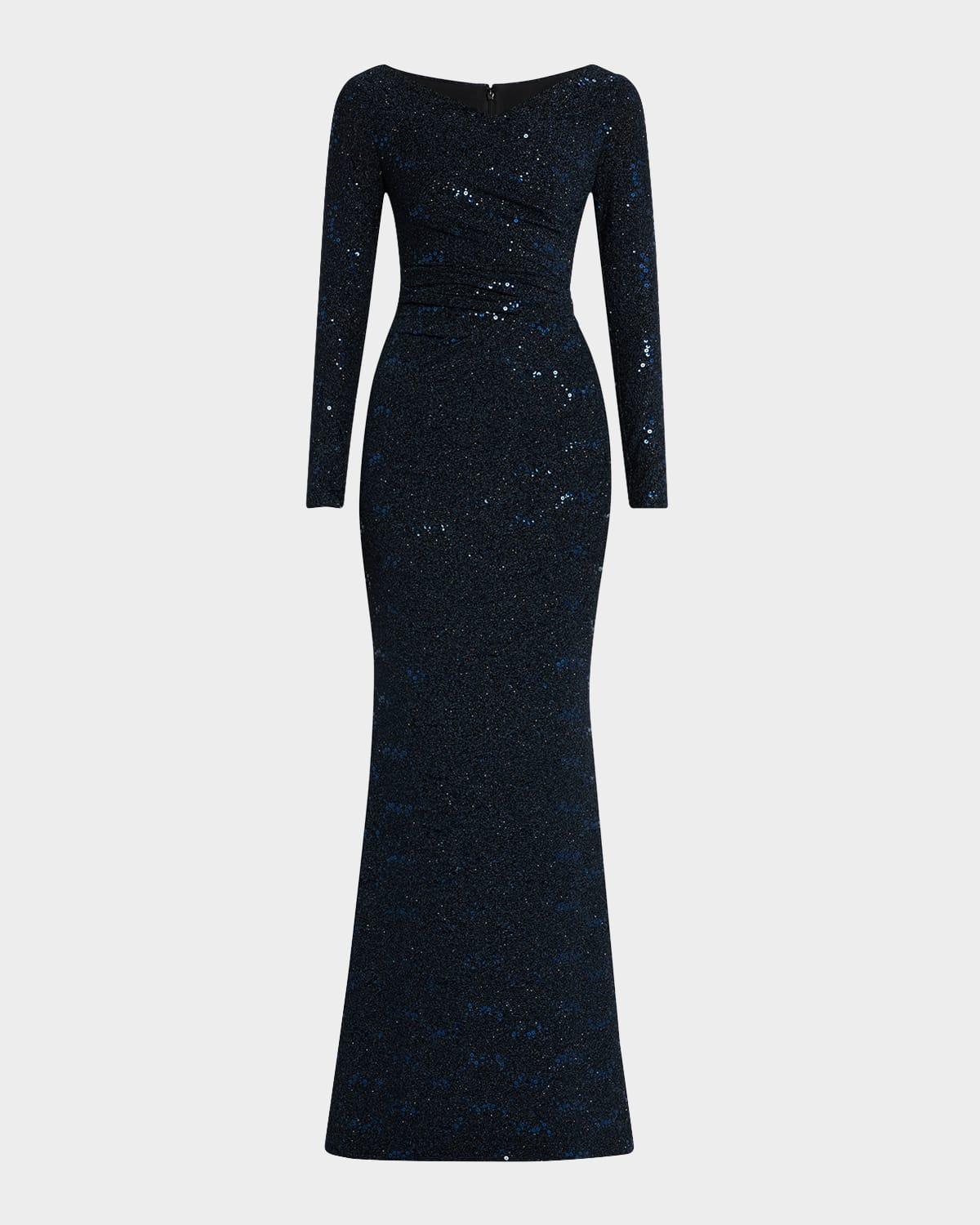 stardust trumpet jersey long-sleeve gown