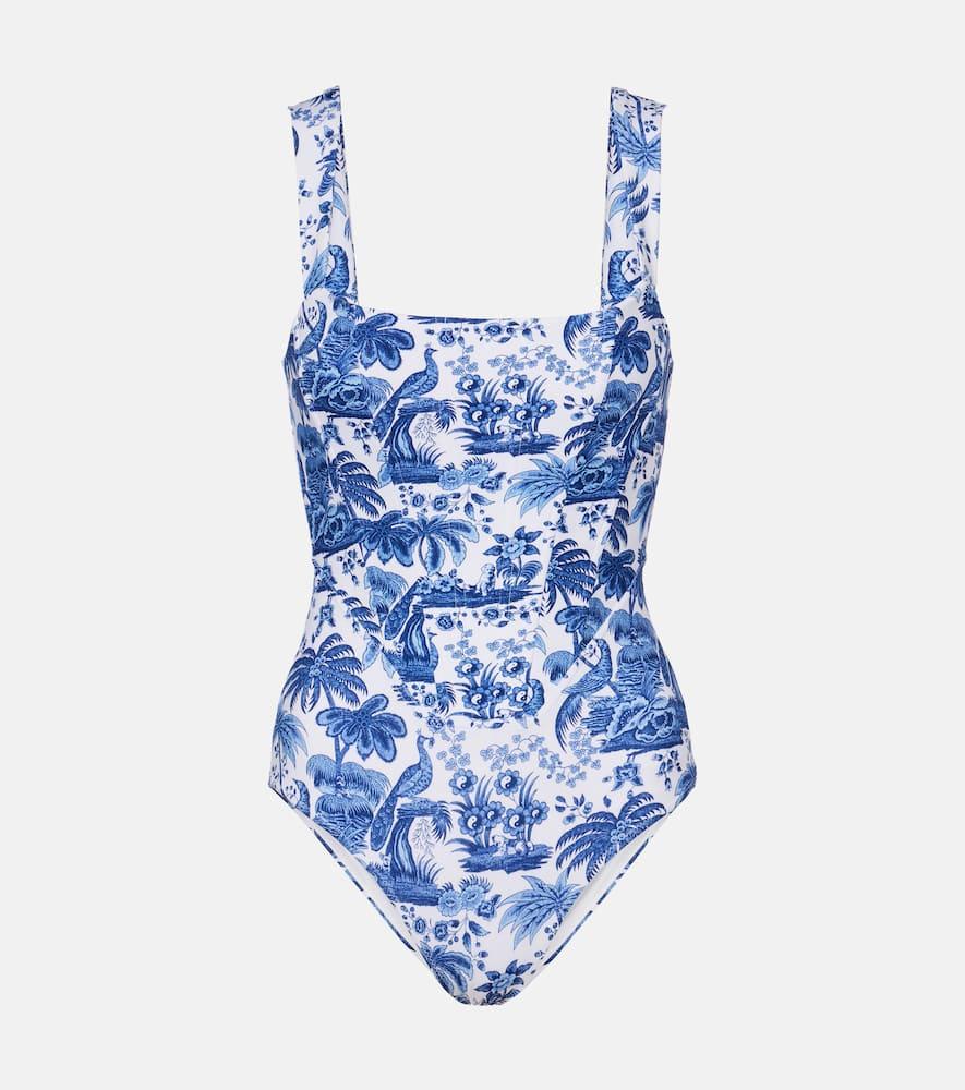staud adelaide printed corset swimsuit
