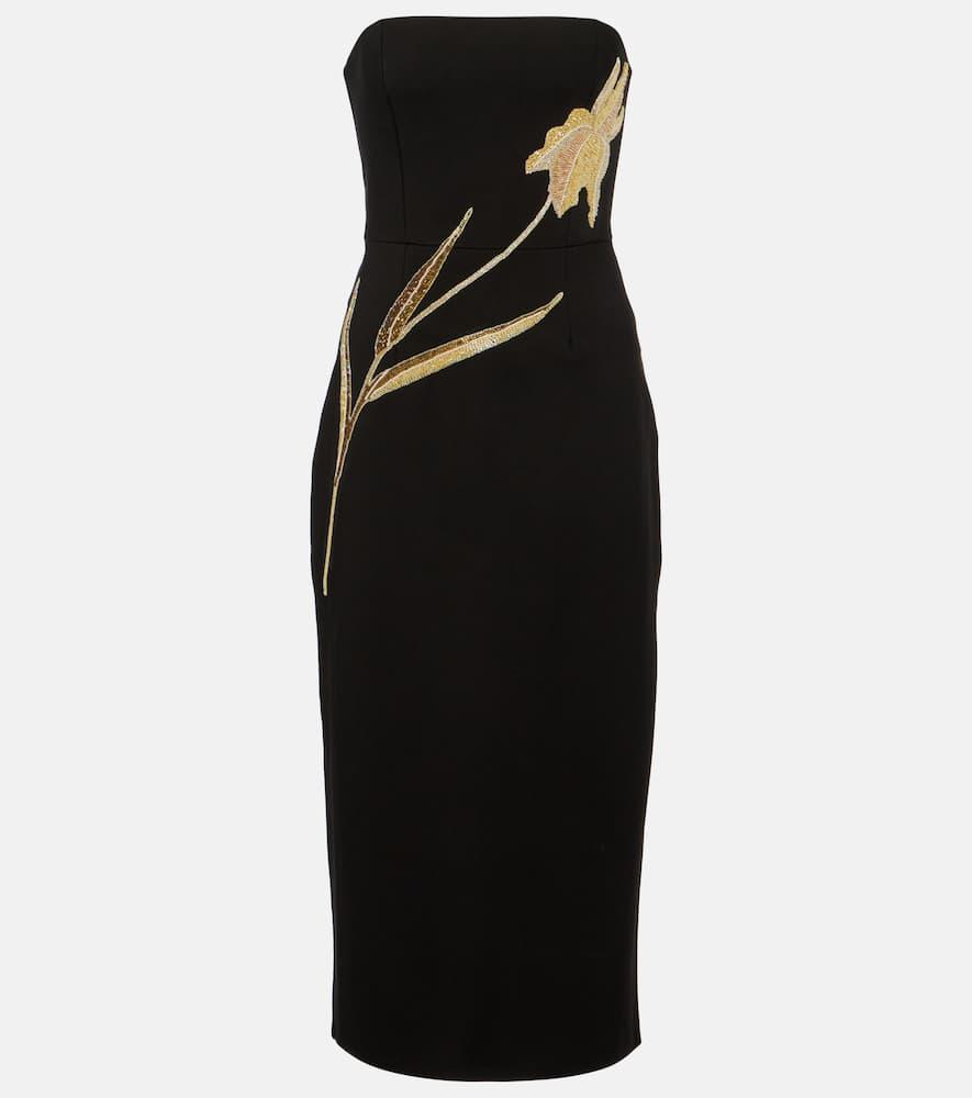staud brooke embellished strapless midi dress