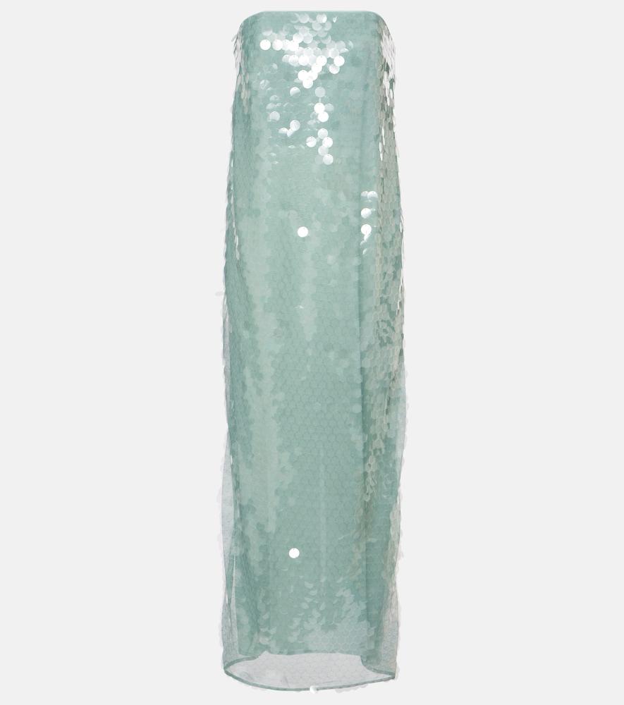 staud casey sequined strapless maxi dress