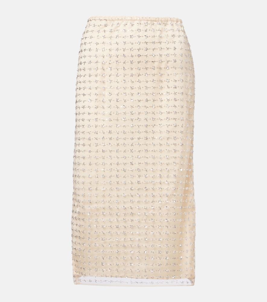 staud ciara beaded sheer tulle midi skirt