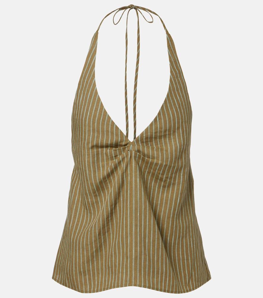 staud corso striped halterneck linen top