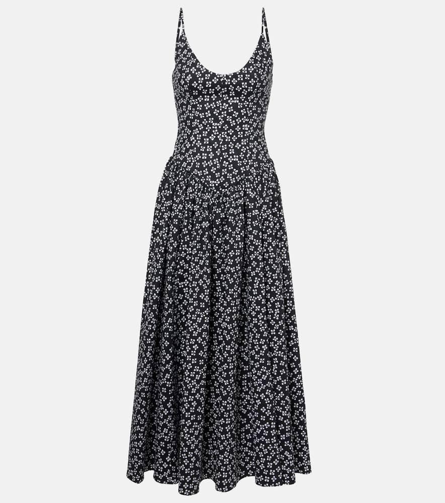 staud dena gathered cotton poplin midi dress
