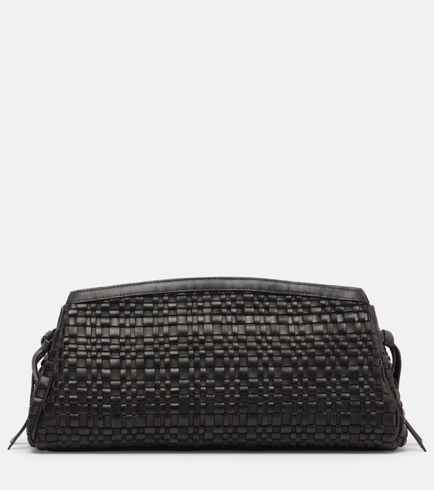 staud maude woven leather clutch