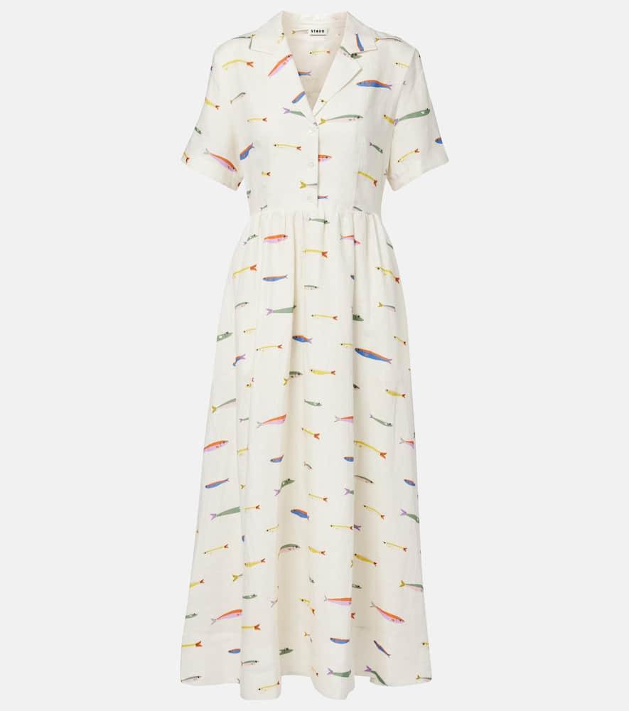 staud meryl printed linen shirt dress