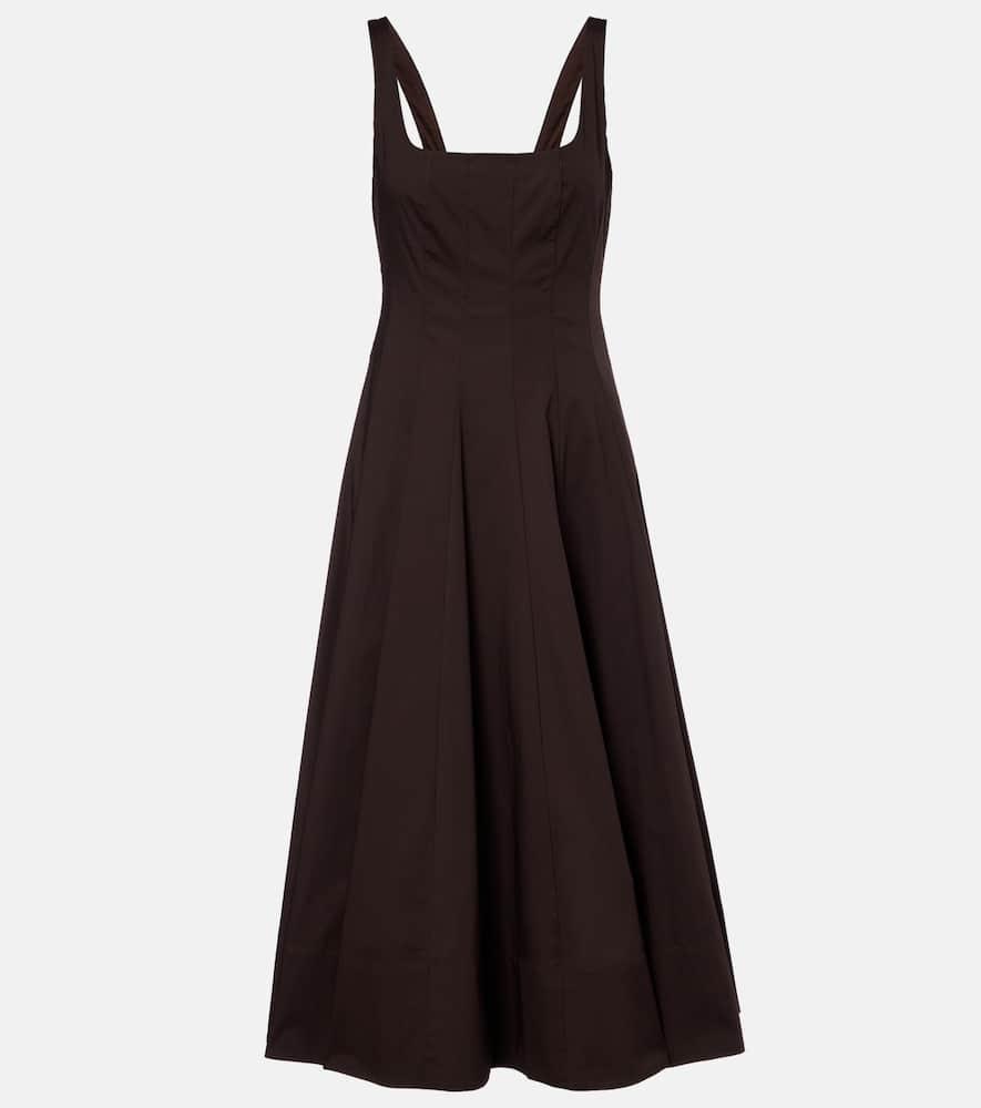 staud pleated cotton midi dress