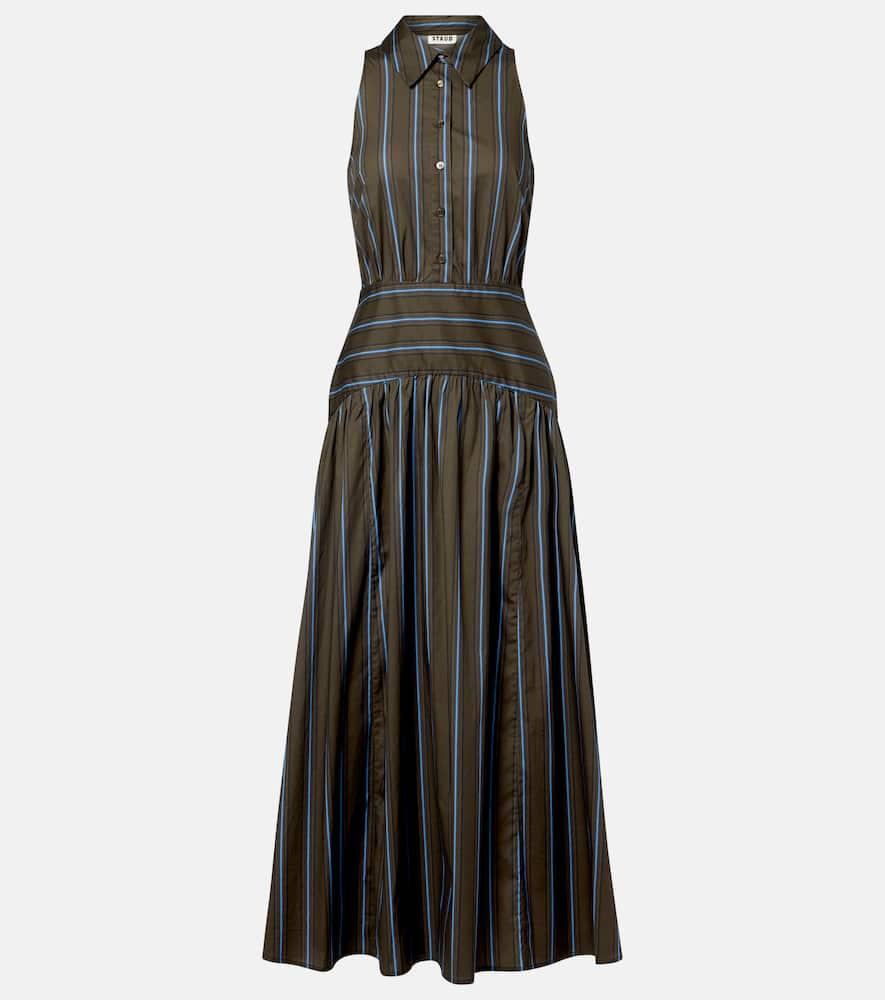 staud romy striped cotton midi dress