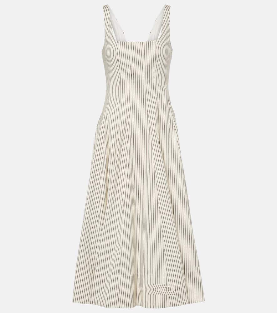 staud striped pleated cotton midi dress