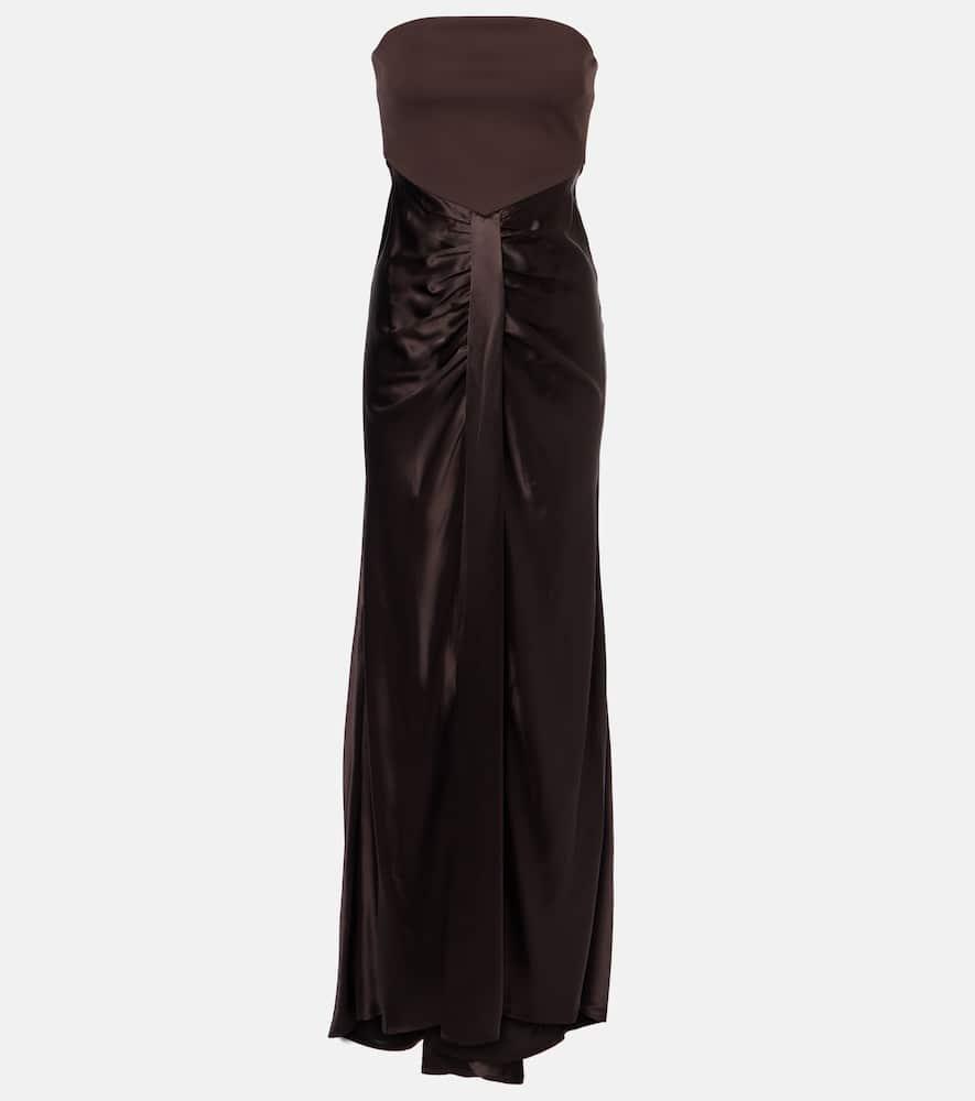 staud wayfaring gathered strapless midi dress