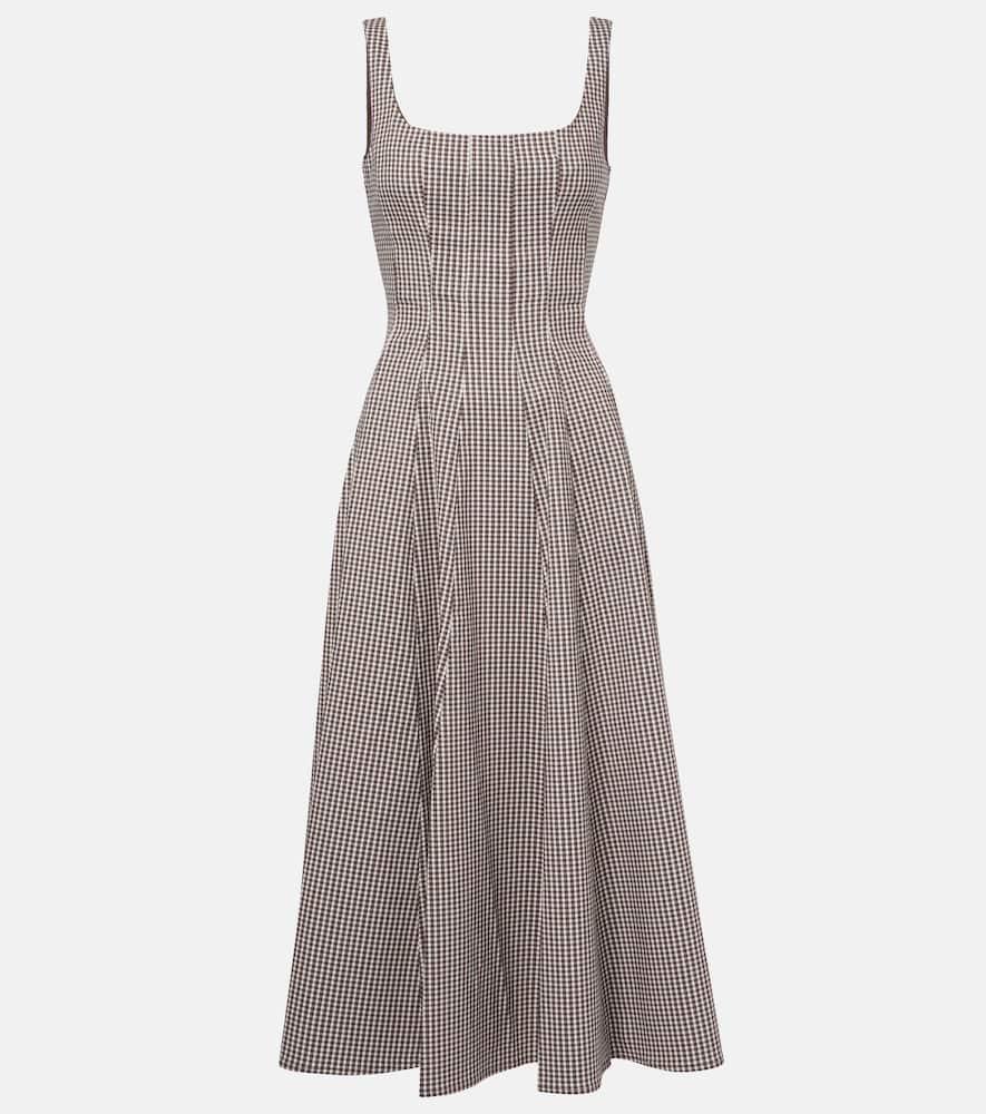 staud wells checked midi dress