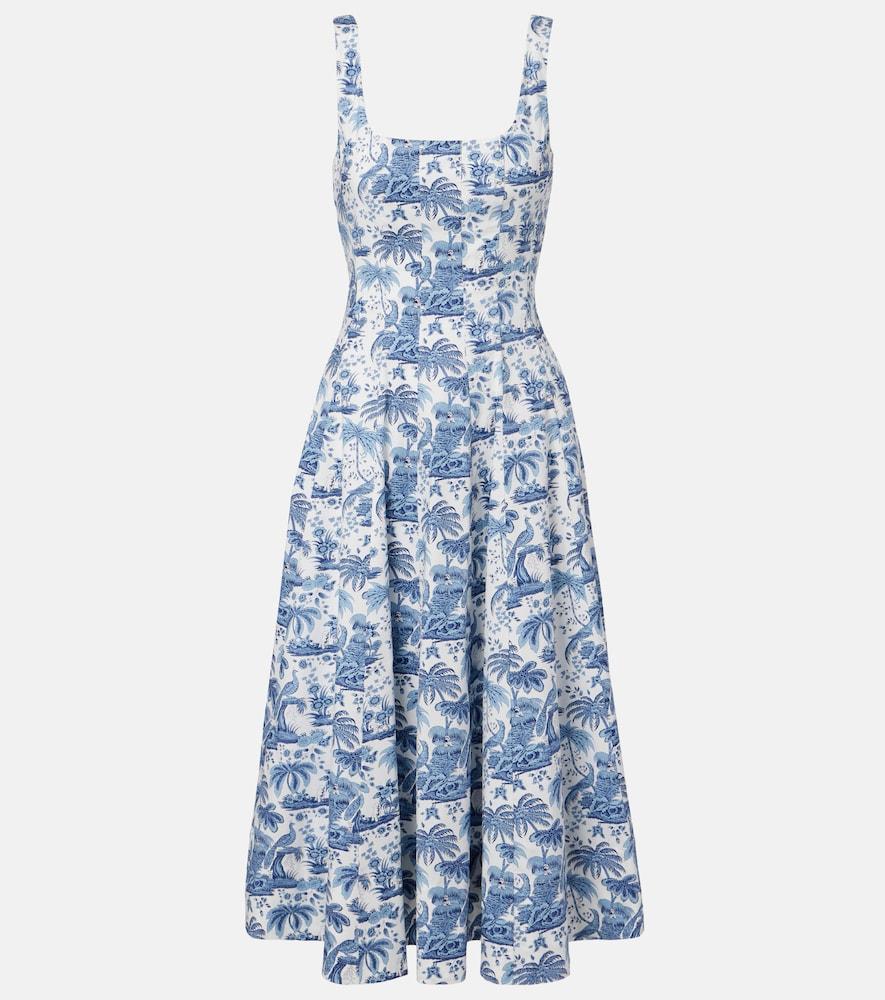 staud wells floral cotton poplin midi dress