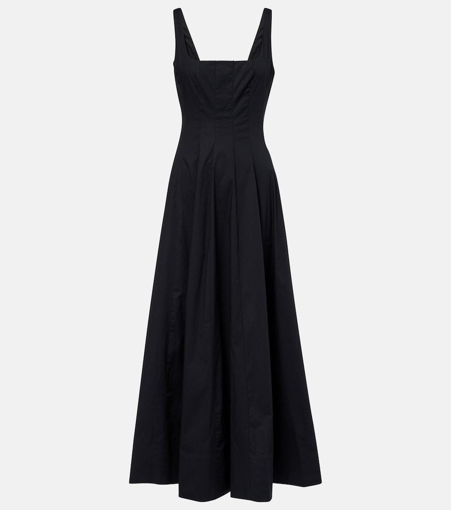 staud wells pleated cotton midi dress